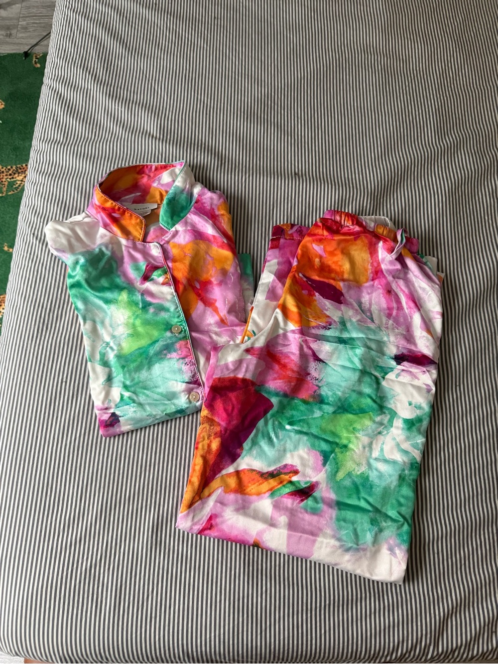 Natori Watercolor-Print Pajama Set in Pink, Green, Orange